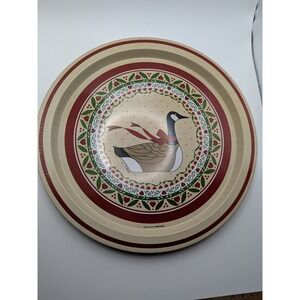 Vintage Metal Tray Duck Goose Red Green Holiday Decorative Serving Platter